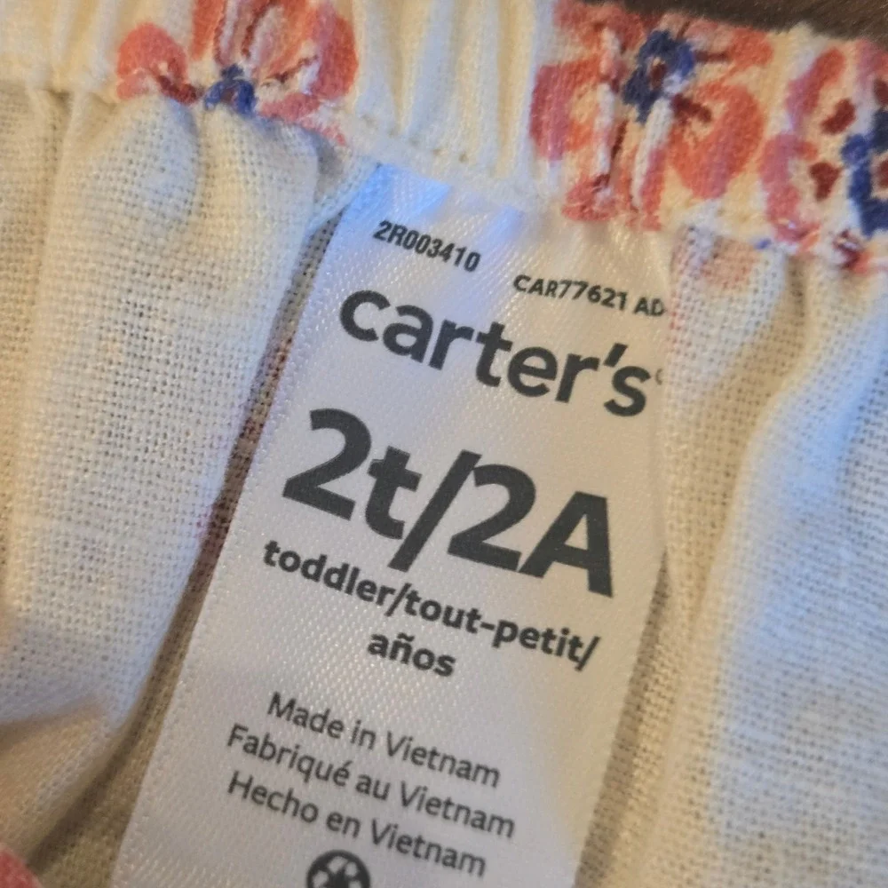 Carters Toddler Girl Floral Linen Blend Button Front Flutter Sleeve Top 2T Cream